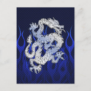 Blue Dragon in Chrome Carbon racing flames Postcard