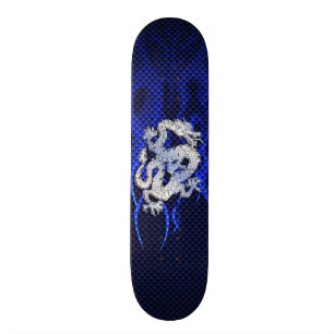 Blue Dragon in Chrome Carbon racing flames Skateboard