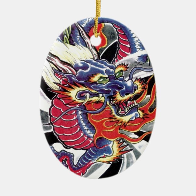 Blue Dragon Japanese tattoo design Ceramic Ornament (Front)