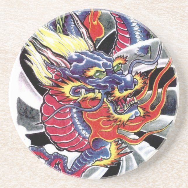 Blue Dragon Japanese tattoo design Drink Coaster (Front)