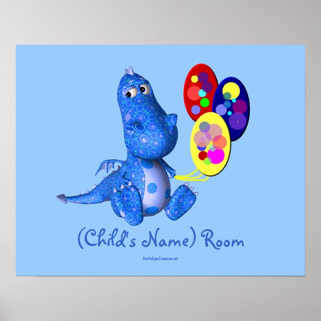 Blue Dragon Kids Room Personalized Wall Poster (Front)