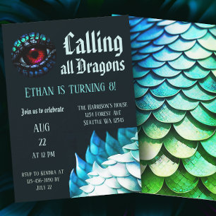 Blue Dragon Magical Enchanted Eighth Birthday Invitation