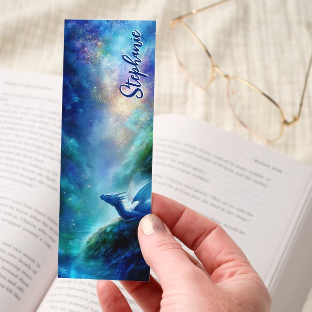 Blue Dragon Magical Forest Personalized Bookmarks (Hand)