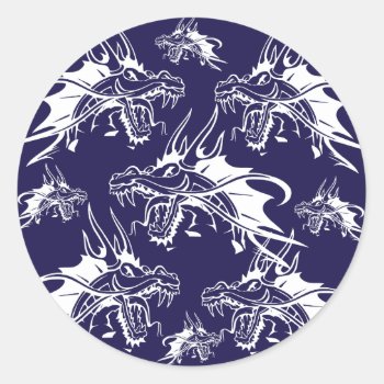 Blue Dragon Mythical Creature Fantasy Design Classic Round Sticker by PrettyPatternsGifts at Zazzle