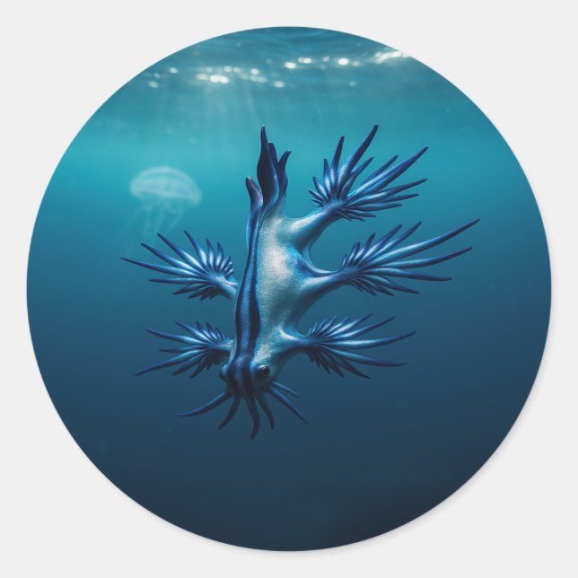 Blue Dragon of the Sea Classic Round Sticker (Front)