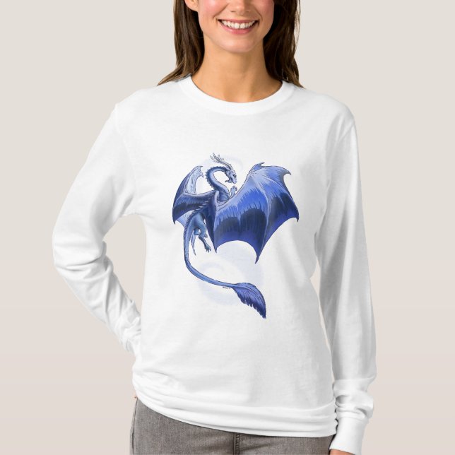Blue Dragon of Winter Fantasy Art T-Shirt (Front)
