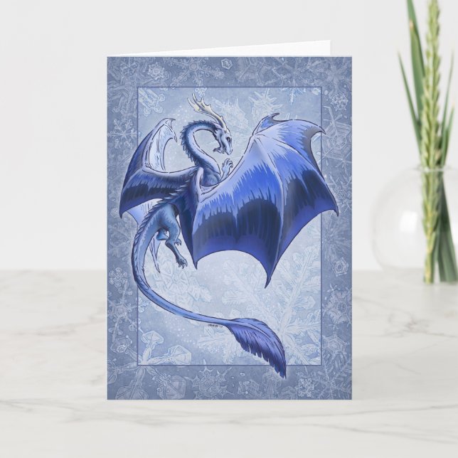 Blue Dragon of Winter Fantasy Nature Art Card (Front)