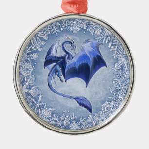 Blue Dragon of Winter Fantasy Nature Art Metal Ornament