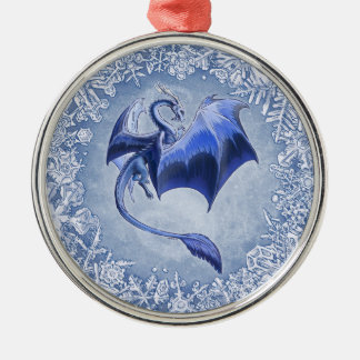 Blue Dragon of Winter Fantasy Nature Art Metal Ornament