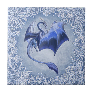 Blue Dragon of Winter Fantasy Nature Art Tile