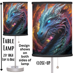 Blue Dragon on Fiery Background Table Lamp