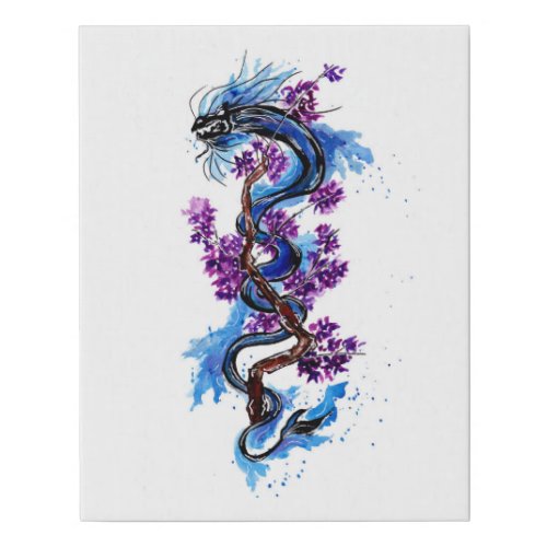 Blue Dragon Purple Blossoms Faux Canvas Print