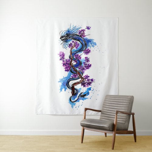 Blue Dragon Purple Blossoms Tapestry