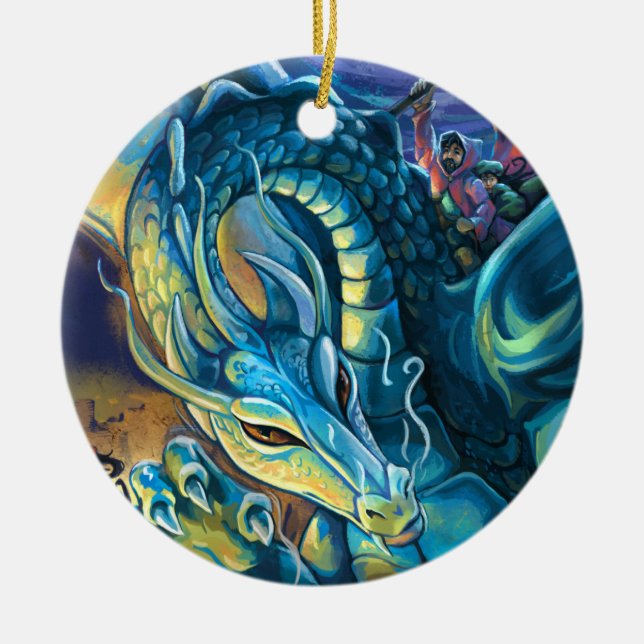 Blue Dragon Rider Ceramic Ornament (Front)
