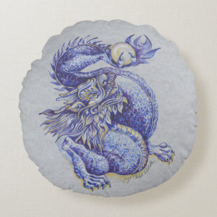 Blue Dragon Round Pillow