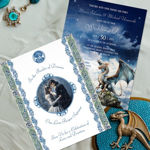 Blue Dragon RSVP Celtic Wedding Invitation Postcard