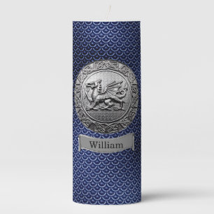 Blue Dragon Scale Metal Look Pillar Candle