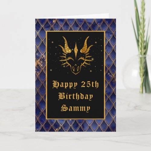 Blue Dragon Scales Faux Glitter Happy Birthday Card