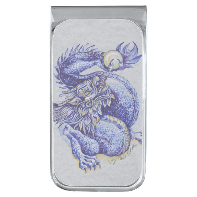 Blue Dragon Silver Finish Money Clip (Front Vertical)