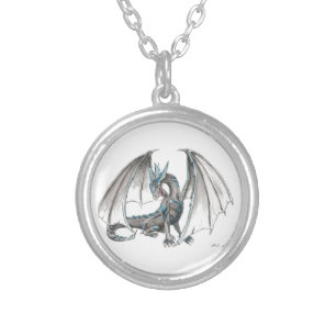 Blue dragon silver plated necklace