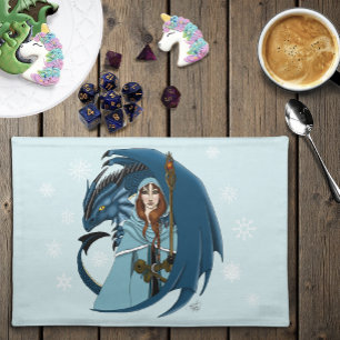 Blue Dragon Sorceress Snowflakes Cloth Placemat
