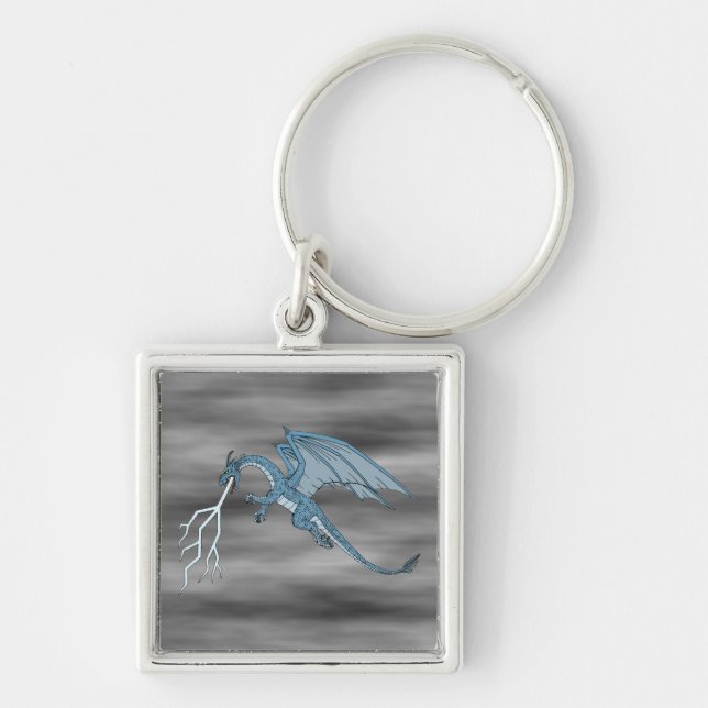 Blue Dragon Spitting Lightning  Keychain (Front)
