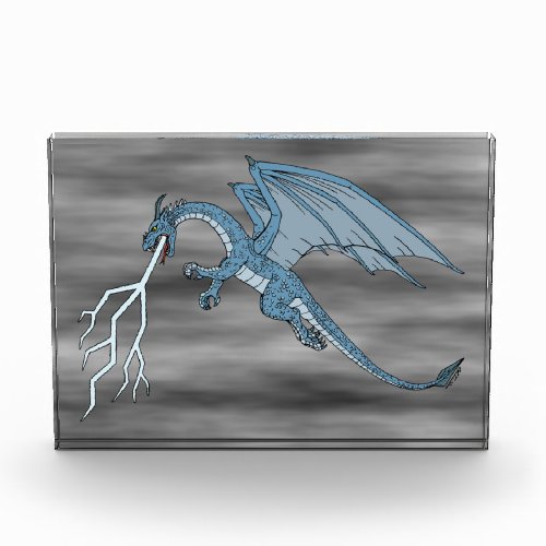 Blue Dragon Spitting Lightning Photo Block