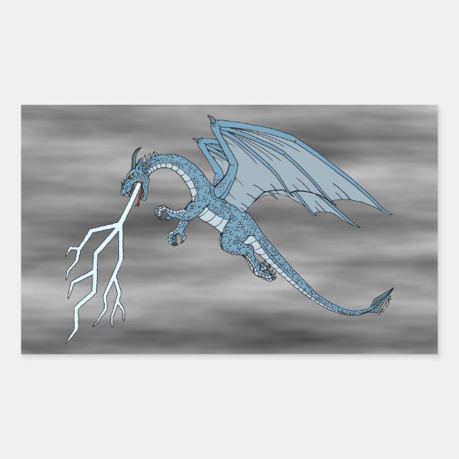 Blue Dragon Spitting Lightning  Rectangular Sticker (Front)