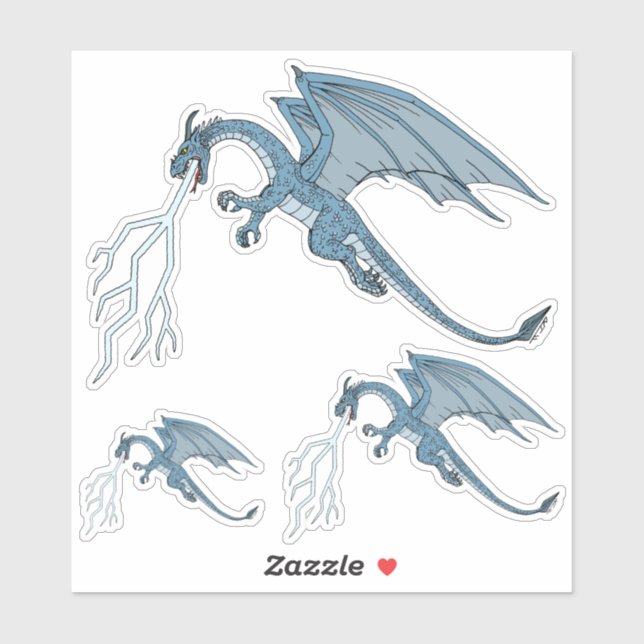 Blue Dragon Spitting Lightning  Sticker (Sheet)