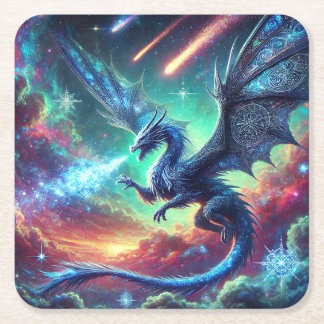 Blue Dragon Square Paper Coaster