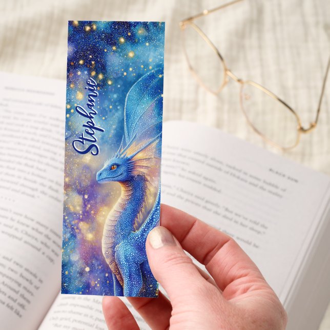 Blue Dragon Starry Night Celestial Personalized Bookmarks (Hand)