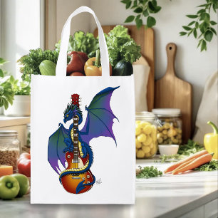 Blue Dragon Sunburst Guitar Music Grocery Bag