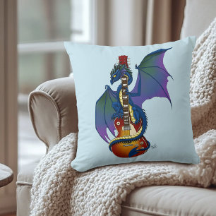 Blue Dragon Sunburst Guitar Music Throw Pillow