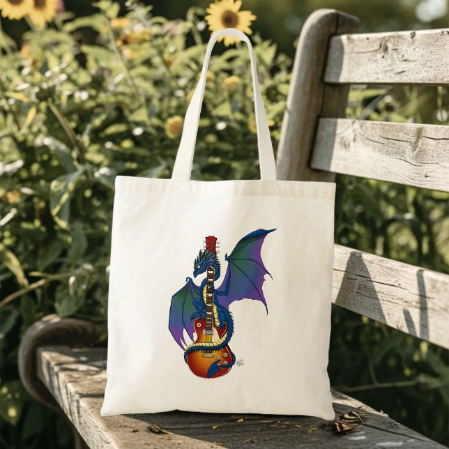 Blue Dragon Sunburst Guitar Music Tote Bag (Creator Uploaded)