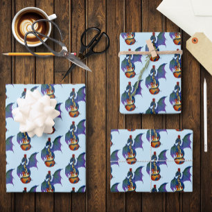 Blue Dragon Sunburst Guitar Music Wrapping Paper Sheets