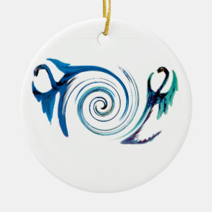 Blue Dragon Swirls Fantasy Animal Ceramic Ornament