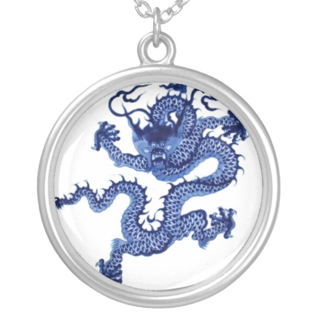 Blue Dragon Tattoo Art Vintage Jewelry Charm (Front)