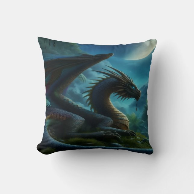 Blue Dragon Throw Pillow (Front)