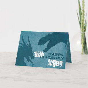 Blue Dragon Vs Dinosaur Birthday Card