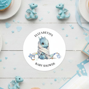 Blue  Dragon Watercolor Baby Shower  Classic Round Sticker