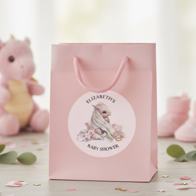 Blue  Dragon Watercolor Baby Shower  Classic Round Sticker (Creator Uploaded)