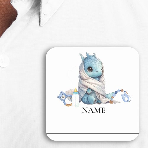 Blue Dragon Watercolor Baby Shower name tag