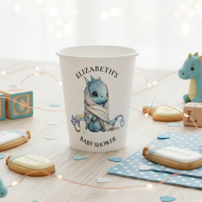 Blue  Dragon Watercolor Baby Shower  Paper Cups (Creator Uploaded)