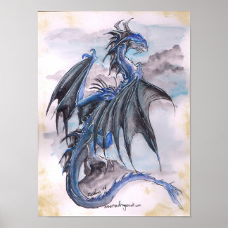 Blue Dragon - watercolours Poster