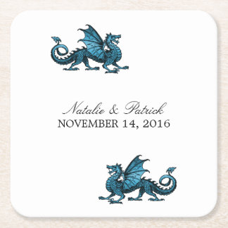 Blue Dragon Wedding Paper Coasters