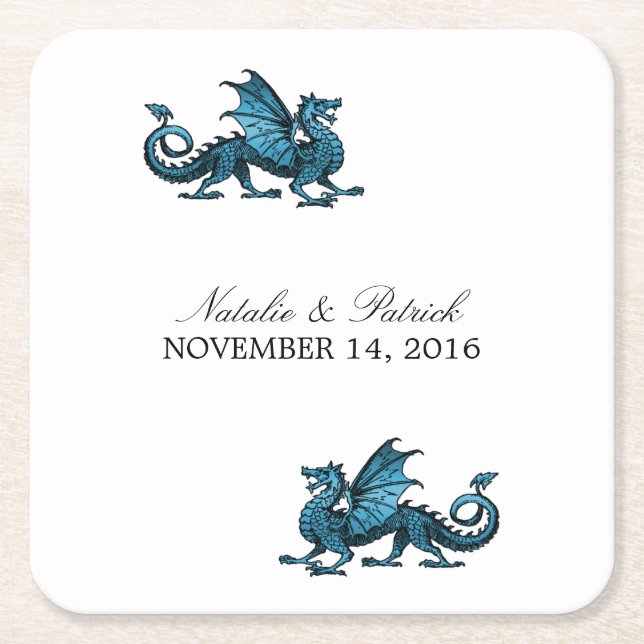 Blue Dragon Wedding Paper Coasters (Front)