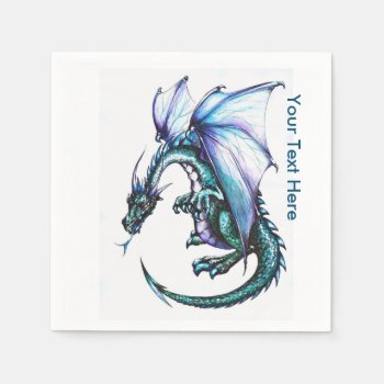 Blue Dragon White Cocktail Paper Napkins by DementedButterfly at Zazzle