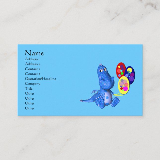 Blue Dragon With Balloons Cute Business Card (Front)
