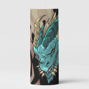 Blue Dragon With Flames Pillar Candle