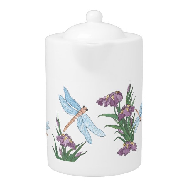 Blue Dragonflies and Iris Teapots (Front)